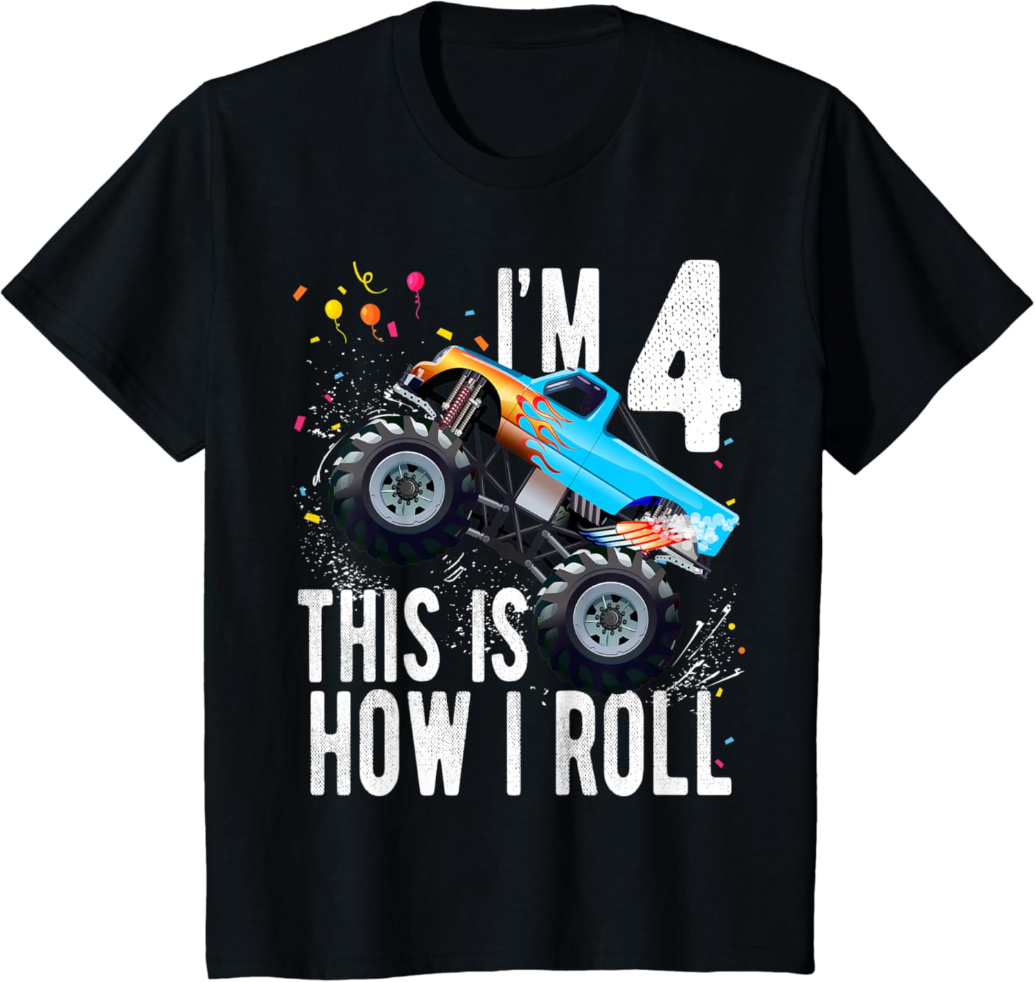 Youth 4 Year Old Shirt 4th Birthday Boy Monster Truck Car TShirt